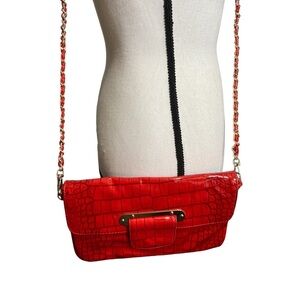 Faux Crocodile Alligator Red Purse and Goldtone Accents